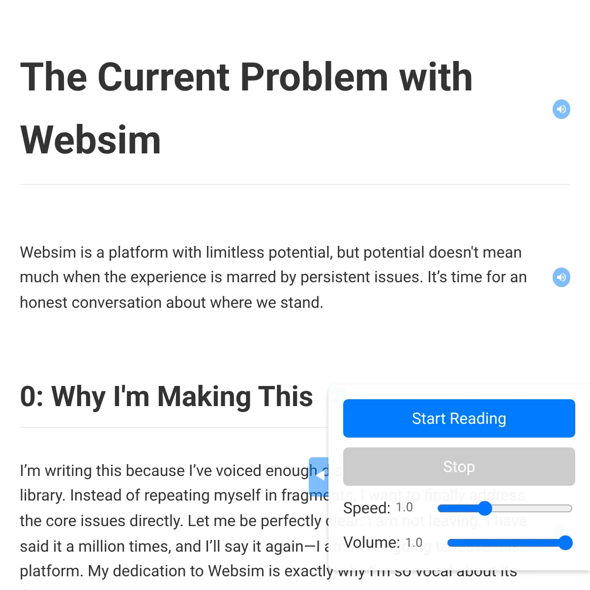 The Current Problem with Websim